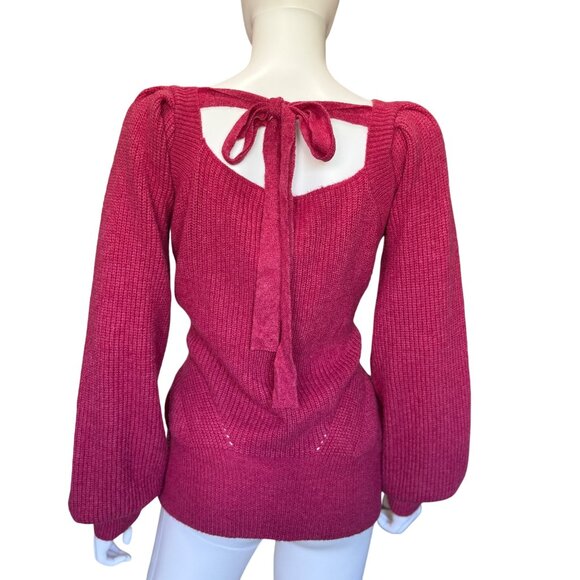 Rain + Rose Pink Knit Sweater w/ Balloon Sleeves & Back Tie Detail Womens Sz XL - Picture 2 of 7